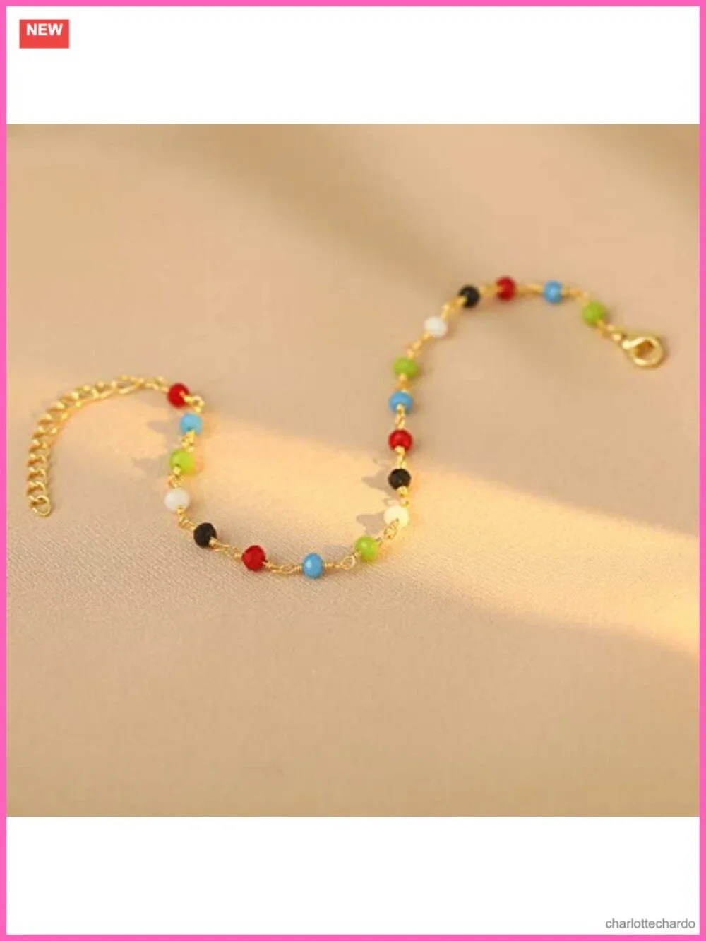 Dainty 18K Gold Plated Chain Bracelet Layered Crystal Charm Stackable